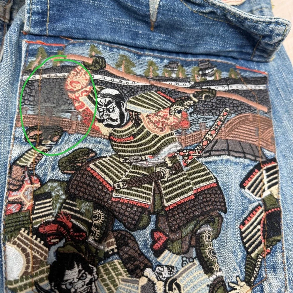 Y2K Vintage True Religion Joey Samurai Graphic Jeans Blue Distressed Mens 40x30